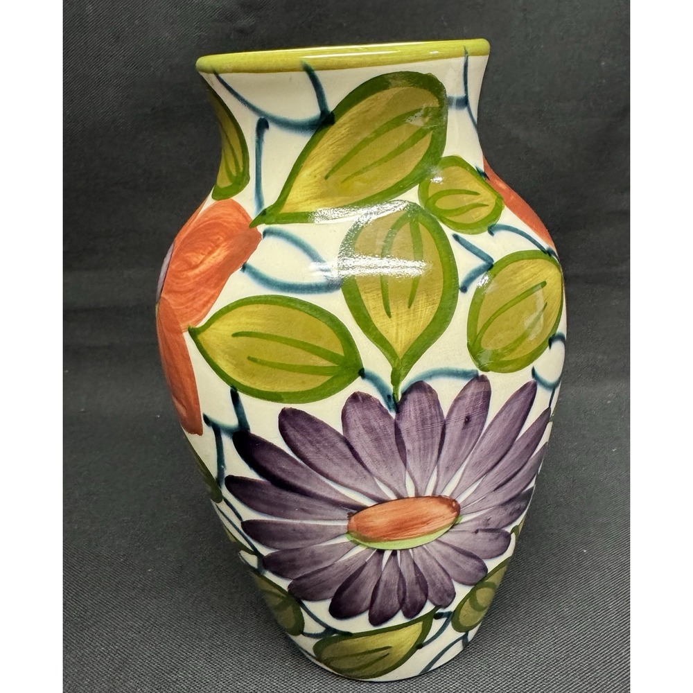 SMF Schramberg Majolica Factory Art Pottery 7.5" Floral Handpainted Vase Germany